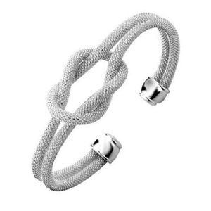Sterling Silver Plated Knotted Rope Bangle Cuff Bracelet